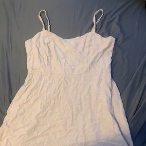 Sun babydoll dress ruched back beige/white sleeveless